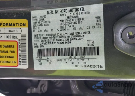 2022 Ford Bronco Sport from USA, damaged, VIN 3FMCR9A61NRD84450